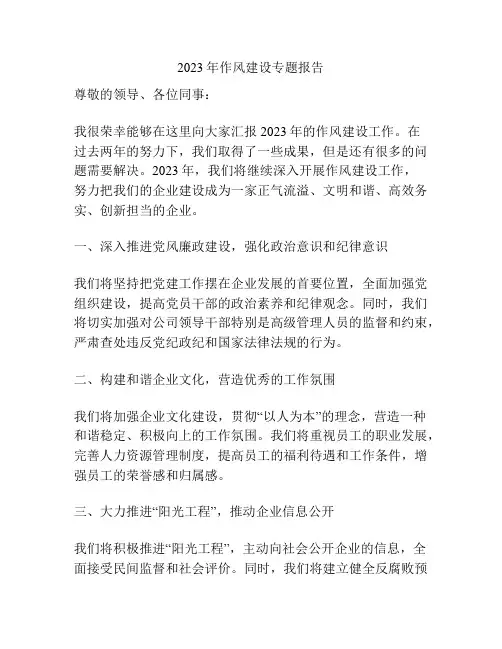2023年作风建设专题报告