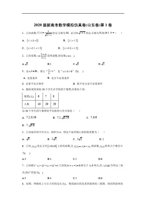 2020届新高考数学模拟仿真卷    第1卷