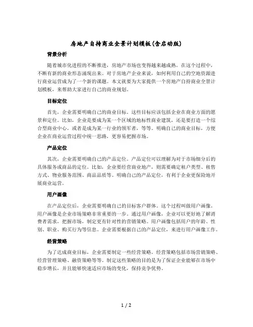 房地产自持商业全景计划模板(含启动版)