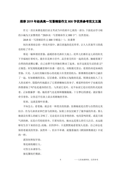 推荐2019年经典高一写景精彩作文800字优秀参考范文五篇