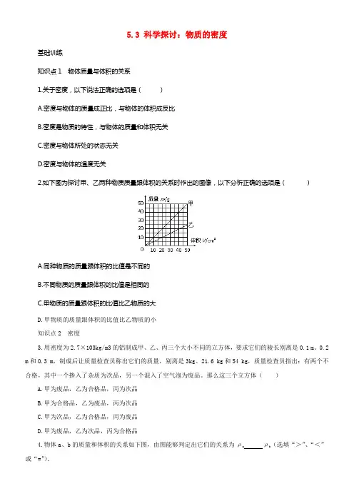 八年级物理全册5_3科学探讨物质的密度练习含解析新版沪科版