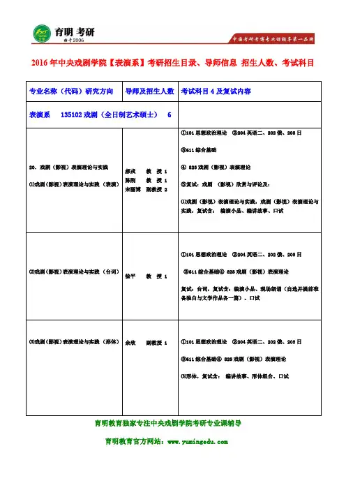 2016年中央戏剧学院表演系考研考研笔记资料招生人数 考试大纲  学费就业 跨专业是否歧视？