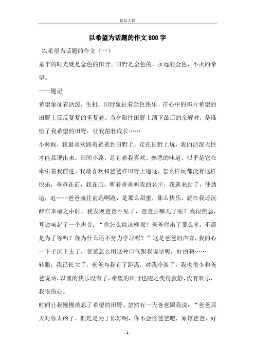 以希望为话题的作文800字