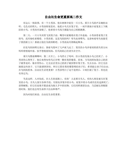 自由比生命更重要高二作文