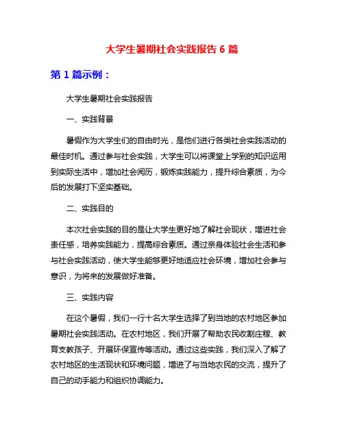大学生暑期社会实践报告6篇