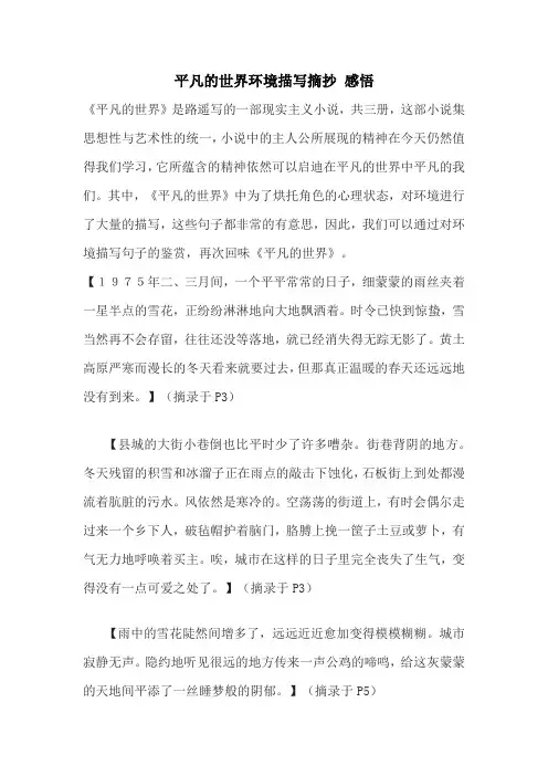 平凡的世界环境描写摘抄+感悟