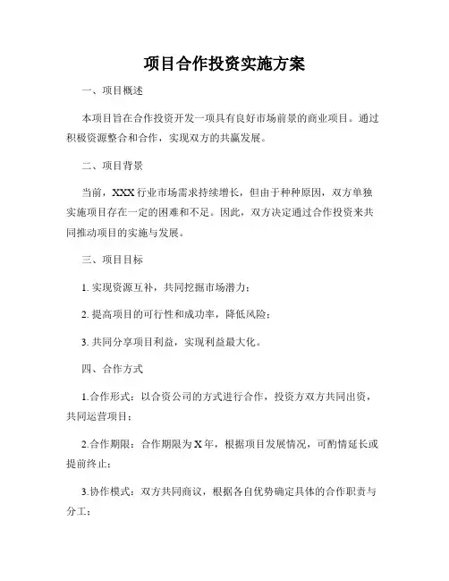 项目合作投资实施方案