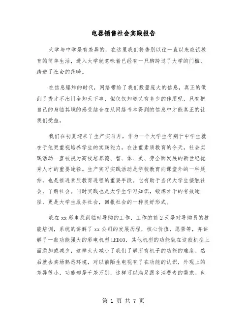 电器销售社会实践报告（2篇）
