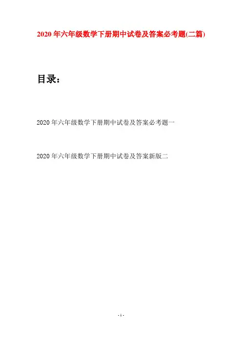 2020年六年级数学下册期中试卷及答案必考题(二篇)