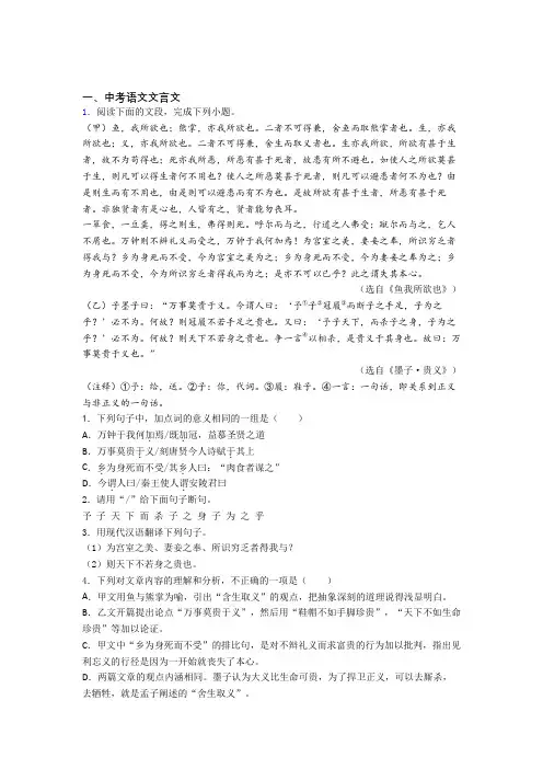 2020-2021 中考语文(文言文提高练习题)压轴题训练含答案
