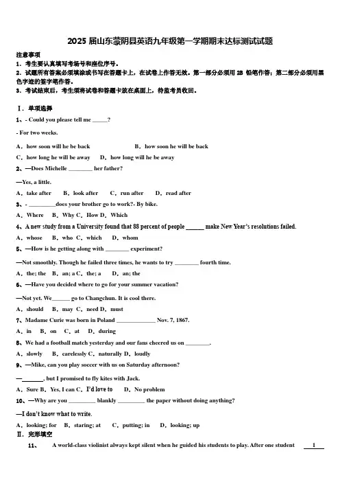 2025届山东蒙阴县英语九年级第一学期期末达标测试试题含解析