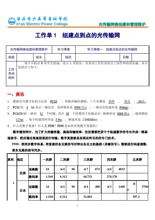 工作单1 组建点到点的光传输网-答案
