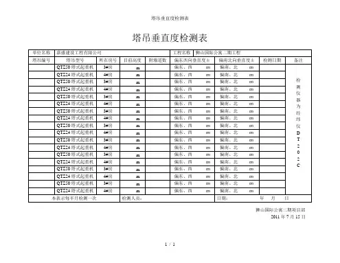 塔吊垂直度检测表