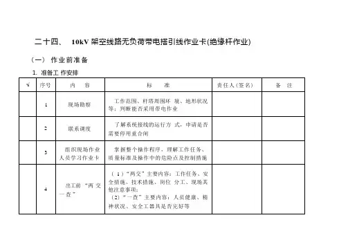 10kV架空线路无负荷带电搭引线作业卡(绝缘杆作业)