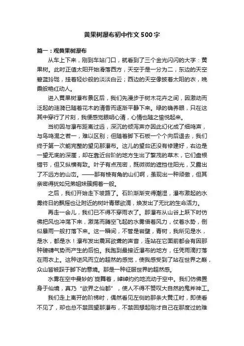 黄果树瀑布初中作文500字