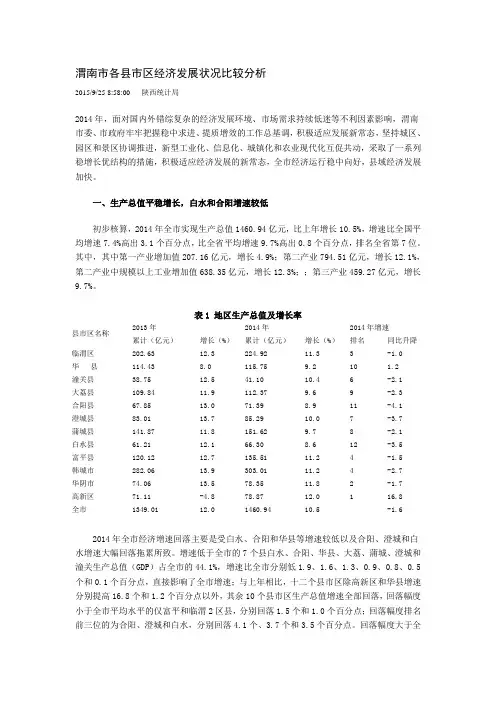 渭南市各县市区经济发展状况比较分析