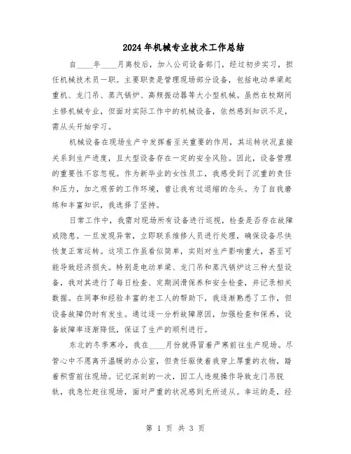 2024年机械专业技术工作总结（二篇）