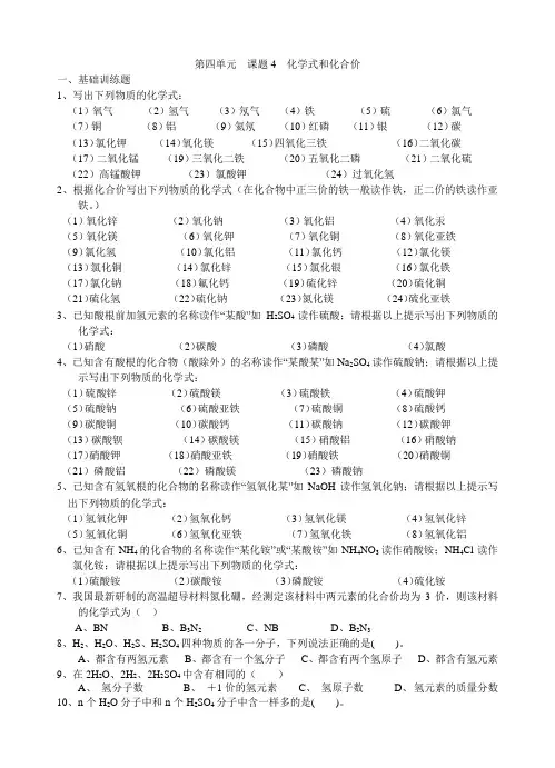 化学式与化合价试题练习