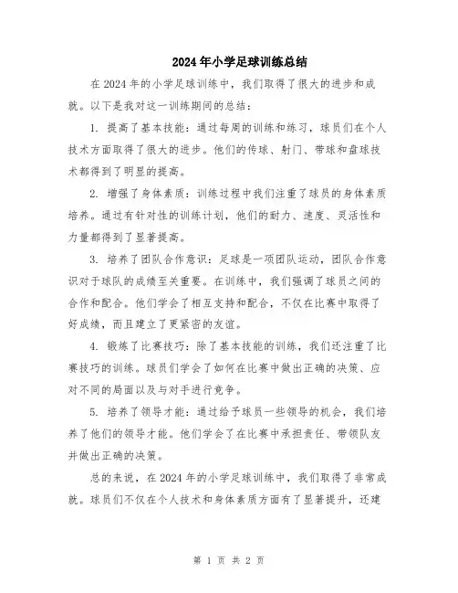 2024年小学足球训练总结