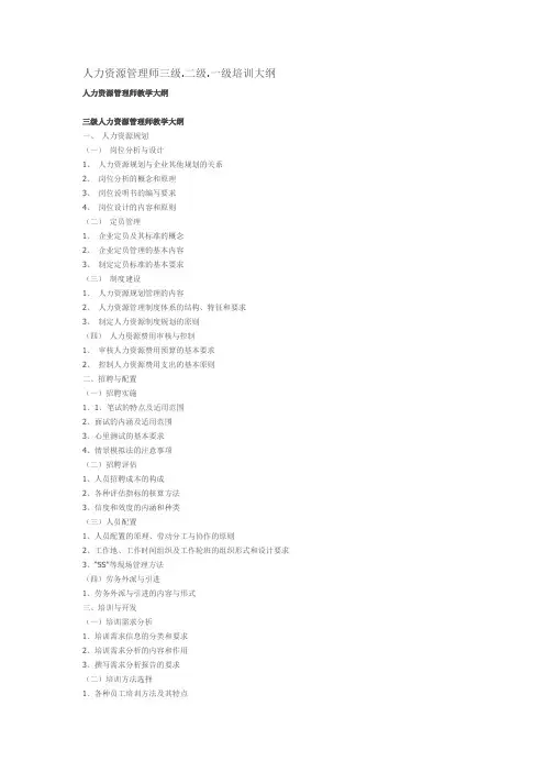 人力资源管理师培训大纲