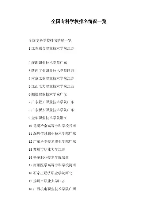 全国专科学校排名情况一览