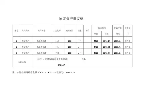 固定资产报废单表格