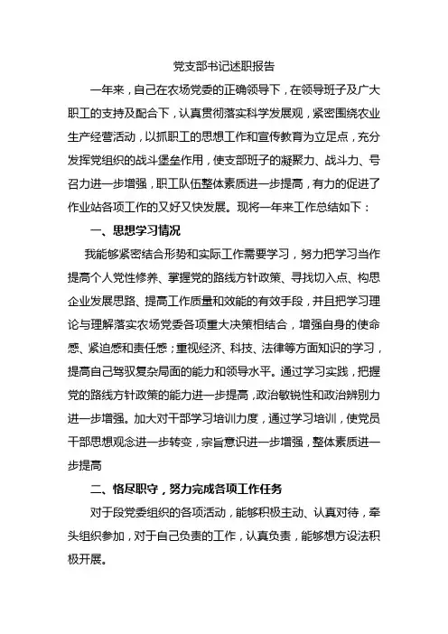 2011党支部书记述职报告