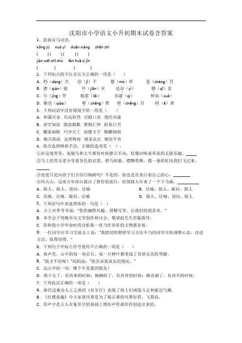 沈阳市小学语文小升初期末试卷含答案