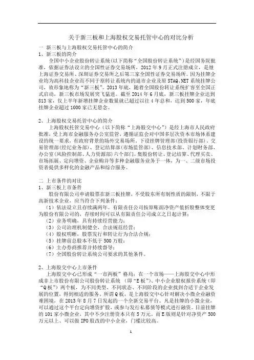 关于新三板与上海股交中心的对比分析