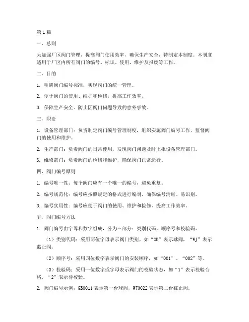 厂区阀门编号管理制度(2篇)