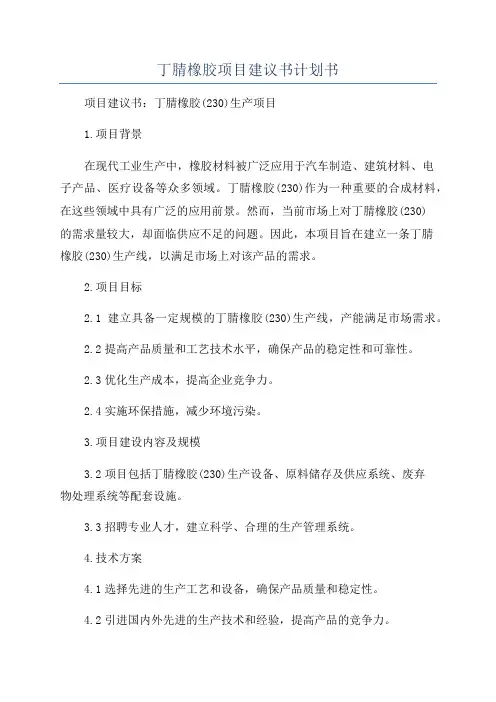 丁腈橡胶项目建议书计划书