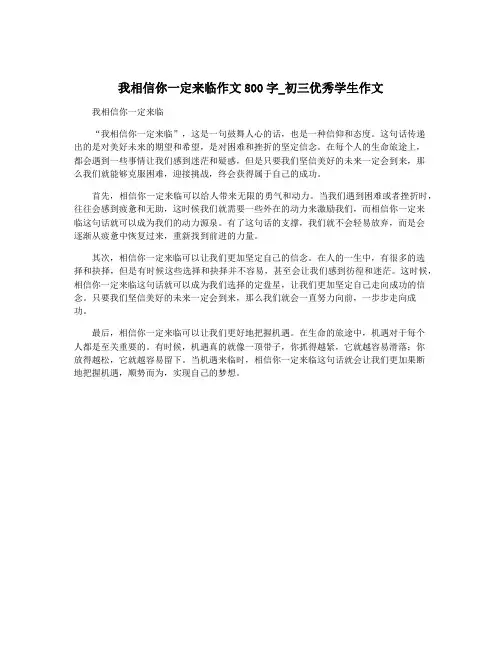 我相信你一定来临作文800字_初三优秀学生作文 3