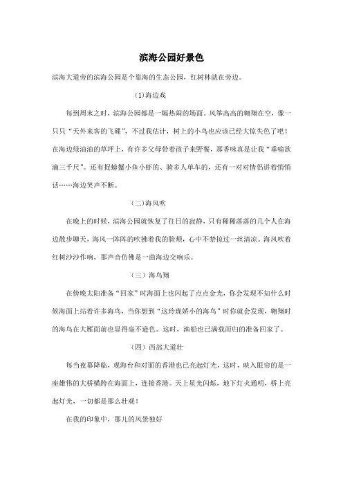 滨海公园好景色_小学六年级作文500字