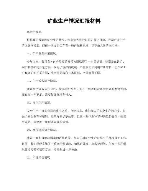 矿业生产情况汇报材料