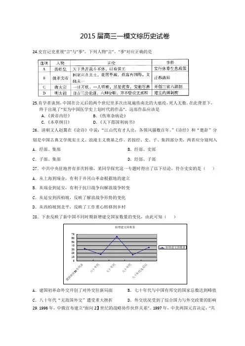 2015届高三一模文综历史试卷