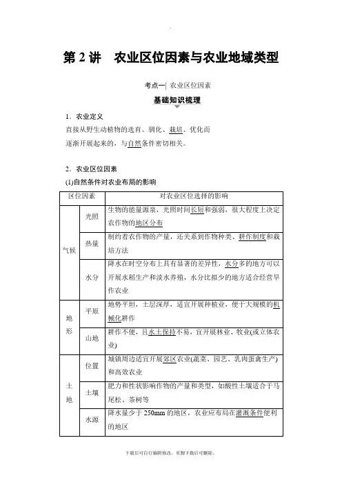 2021高考浙江(选考)地理一轮复习讲义： 第7章 第2讲 农业区位因素与农业地域类型