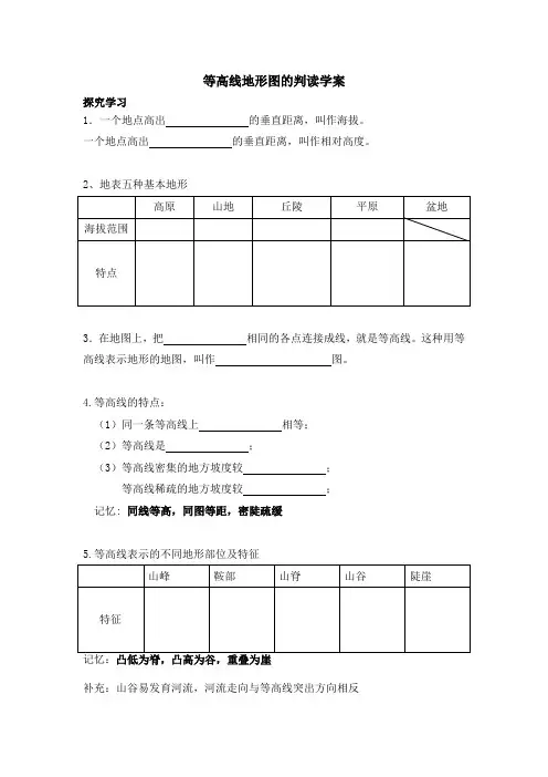 等高线地形图的判断学案