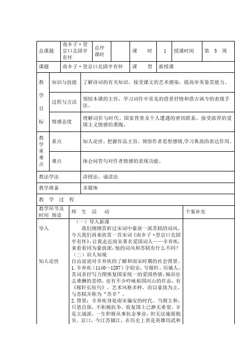 新人教版(部编)九年级语文下册《六单元  阅读  23 诗词曲五首  南乡子.登京口北固亭有怀》研讨课教案_1