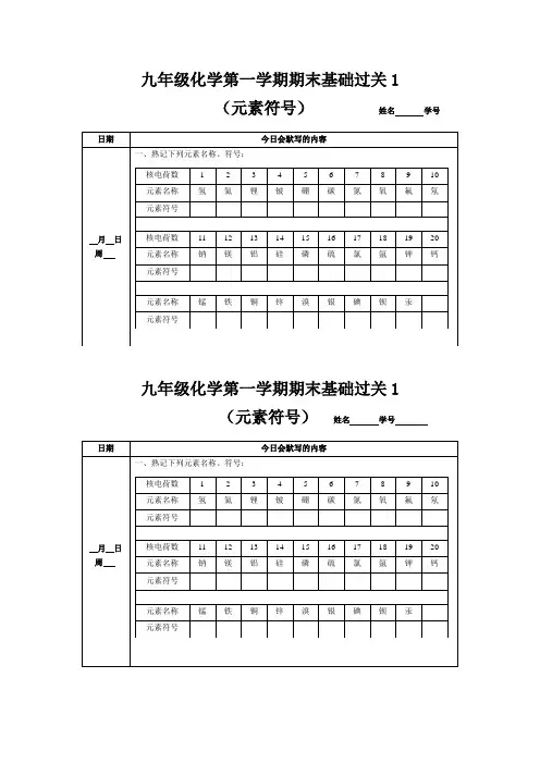 人教版九年级化学第一学期期末基础过关1