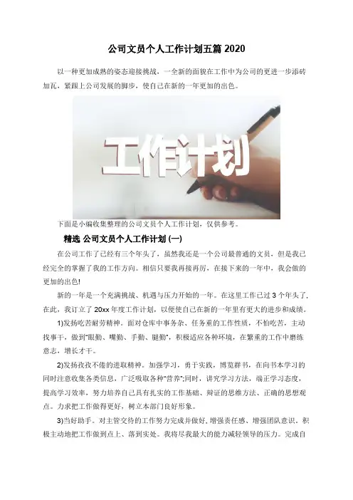 公司文员个人工作计划五篇2020