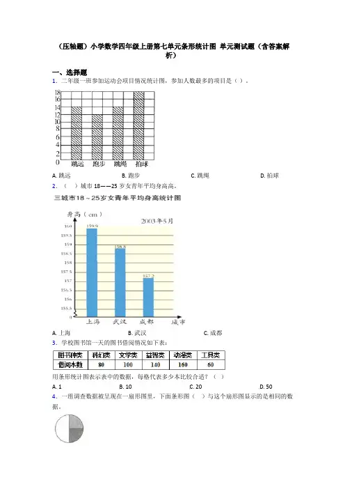 (压轴题)小学数学四年级上册第七单元条形统计图 单元测试题(含答案解析)