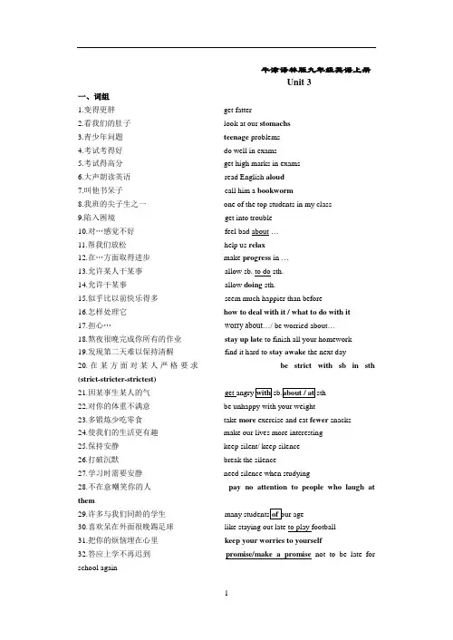 牛津译林版九年级英语上册Unit3短语和句子归纳复习