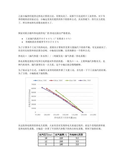 联合循环热电联供中的快速计算热电比的方法-居民供热和工业供热综合版
