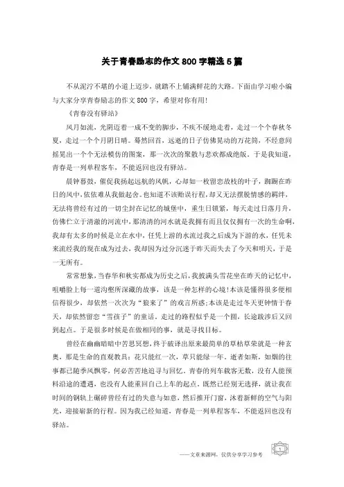 关于青春励志的作文800字精选5篇