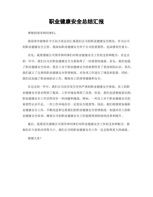 职业健康安全总结汇报
