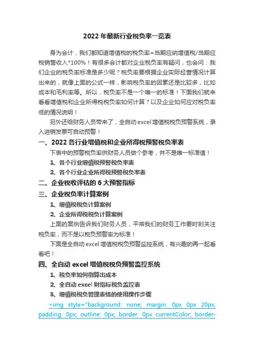 2022年最新行业税负率一览表