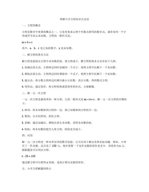 理解小学方程知识点总结
