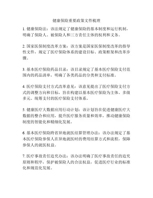 健康保险重要政策文件梳理