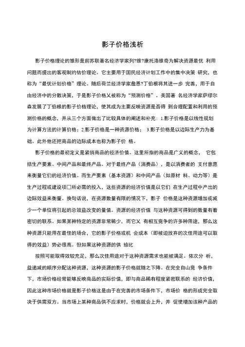 影子价格浅析