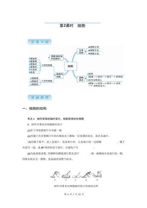 浙江中考科学专题复习提分讲解配套讲义  第2课时 细胞